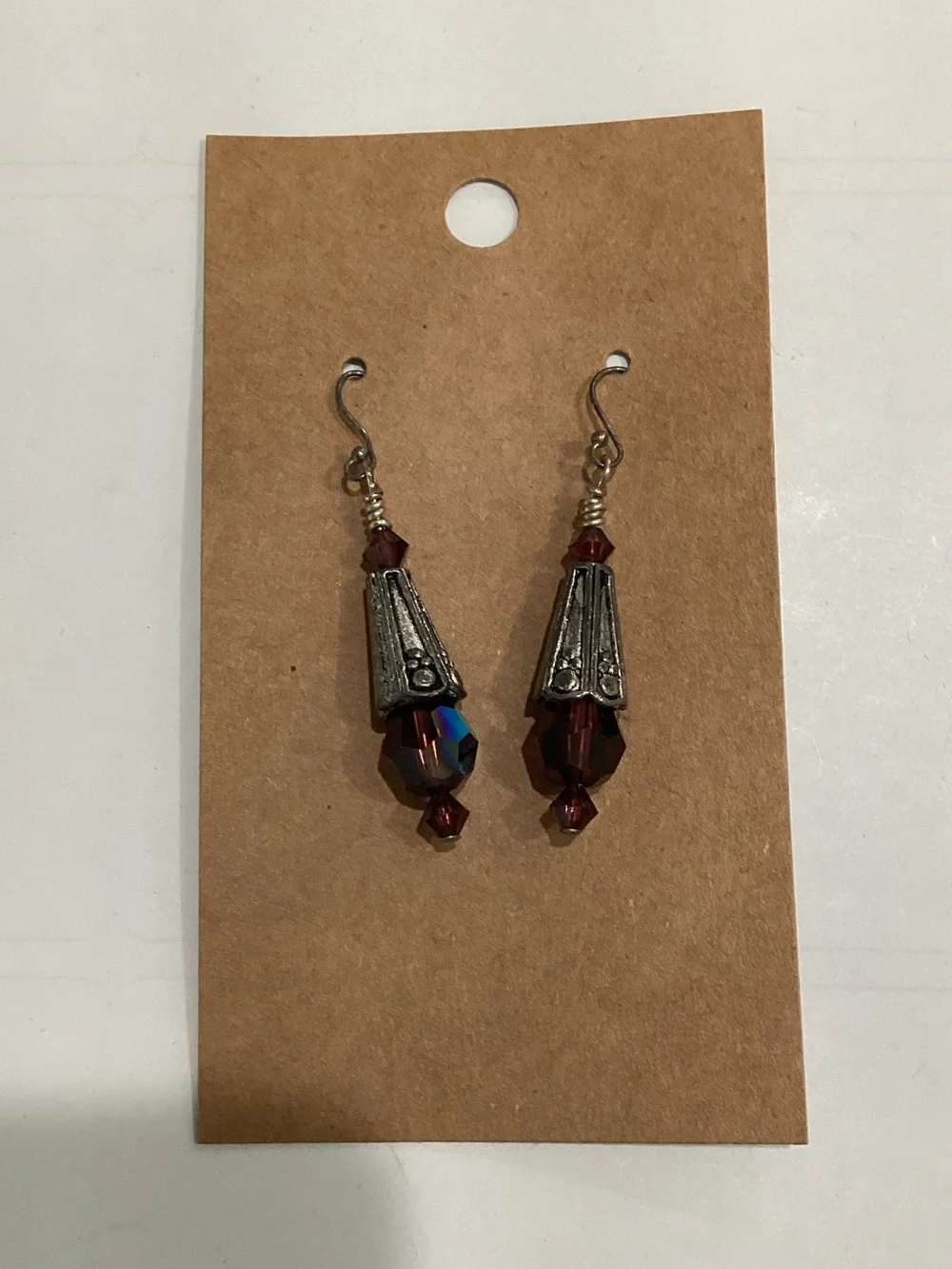 Vintage-Inspired Burgundy Crystal Drop Earrings